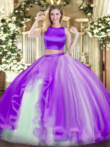 Best Selling Purple Criss Cross Quinceanera Gowns Ruffles Sleeveless Floor Length
