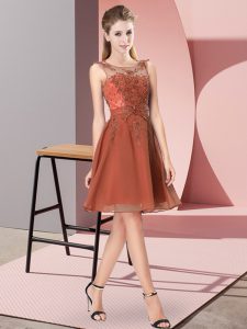 Most Popular Rust Red Sleeveless Knee Length Appliques Zipper Quinceanera Court Dresses