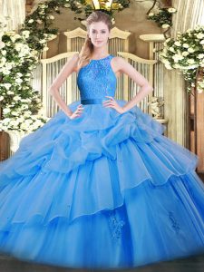 Ball Gowns Quinceanera Gown Baby Blue Scoop Organza Sleeveless Floor Length Zipper