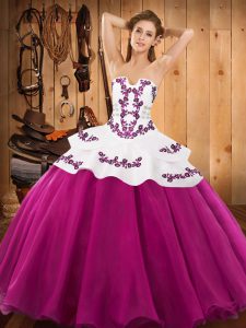 Clearance Floor Length Fuchsia 15 Quinceanera Dress Strapless Sleeveless Lace Up