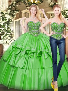 Customized Green Lace Up Sweetheart Beading and Ruffled Layers Quinceanera Dress Organza Sleeveless