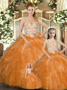 Wonderful Beading and Ruffles Quinceanera Dresses Orange Red Lace Up Sleeveless Floor Length