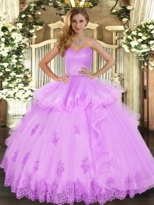Sweetheart Sleeveless Tulle Sweet 16 Quinceanera Dress with Headpieces Beading and Appliques and Ruffles Lace Up