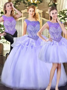 Scoop Sleeveless Zipper Ball Gown Prom Dress Lavender Organza