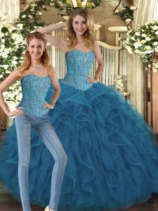 Inexpensive Floor Length Ball Gowns Sleeveless Teal Sweet 16 Dresses Lace Up