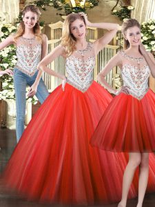 Exceptional Floor Length Ball Gowns Sleeveless Coral Red Quinceanera Dress Zipper