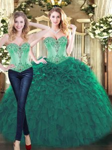 Nice Green Sleeveless Organza Lace Up Quinceanera Gown for Military Ball and Sweet 16 and Quinceanera
