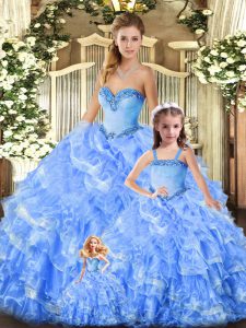 Colorful Baby Blue Sweetheart Lace Up Beading and Ruffles Quinceanera Dresses Sleeveless