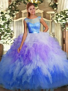 Multi-color Sleeveless Floor Length Lace and Ruffles Backless Sweet 16 Quinceanera Dress