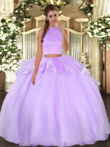 Floor Length Backless Sweet 16 Dress Lavender for Military Ball and Sweet 16 and Quinceanera with Beading