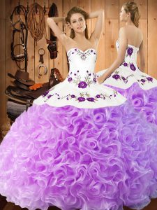 Ideal Embroidery Ball Gown Prom Dress Lilac Lace Up Sleeveless Floor Length