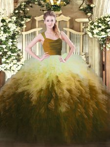 Multi-color Ball Gowns Tulle Straps Sleeveless Ruffles Floor Length Zipper Sweet 16 Quinceanera Dress