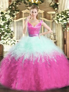 Fine Multi-color Ball Gowns Ruffles Ball Gown Prom Dress Zipper Organza Sleeveless Floor Length