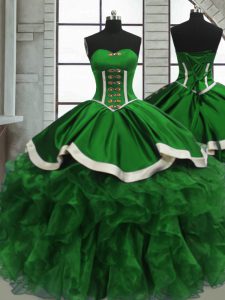 Luxury Sweetheart Sleeveless Satin and Organza Quinceanera Dress Beading and Ruffles Lace Up