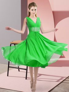 Beauteous Green V-neck Side Zipper Beading Vestidos de Damas Sleeveless