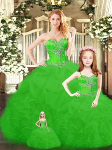 Ball Gowns 15th Birthday Dress Green Sweetheart Tulle Sleeveless Floor Length Lace Up