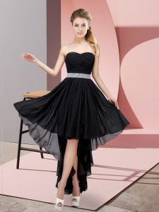 Beading Quinceanera Dama Dress Black Lace Up Sleeveless High Low