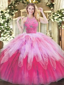 Elegant Multi-color Zipper Quinceanera Dress Beading and Ruffles Sleeveless Floor Length