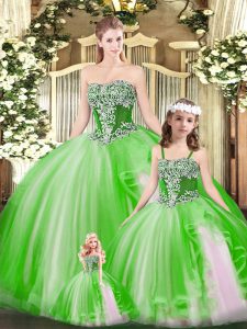 Best Green Strapless Lace Up Beading and Ruffles Quinceanera Gowns Sleeveless