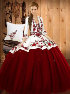 Pretty Wine Red 15 Quinceanera Dress Military Ball and Sweet 16 and Quinceanera with Embroidery Sweetheart Sleeveless Lace Up