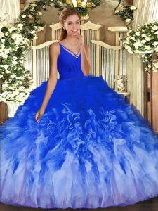Exceptional Multi-color Ball Gowns Ruffles 15th Birthday Dress Backless Tulle Sleeveless Floor Length