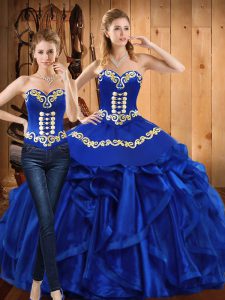 High End Floor Length Royal Blue Quinceanera Gowns Sweetheart Sleeveless Lace Up