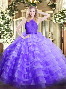Custom Fit Organza Sleeveless Floor Length 15 Quinceanera Dress and Ruffled Layers