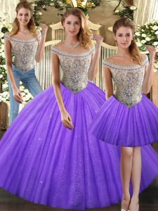 Deluxe Sleeveless Beading Lace Up 15th Birthday Dress