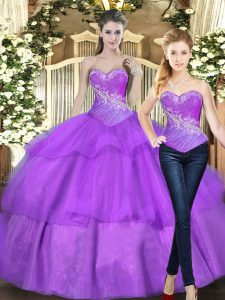 Eggplant Purple Sleeveless Tulle Lace Up 15th Birthday Dress for Military Ball and Sweet 16 and Quinceanera