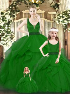 Floor Length Ball Gowns Sleeveless Green Ball Gown Prom Dress Zipper