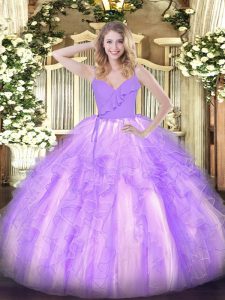 Flirting Lavender Sleeveless Organza Zipper Quinceanera Gown for Military Ball and Sweet 16 and Quinceanera