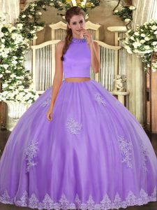 Cheap Lavender Backless Quinceanera Dresses Beading and Appliques Sleeveless Floor Length