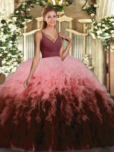 Multi-color Sleeveless Floor Length Ruffles Backless Sweet 16 Quinceanera Dress