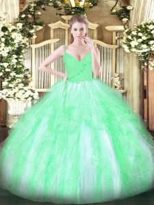 Best Selling Ruffles Sweet 16 Quinceanera Dress Apple Green Zipper Sleeveless Floor Length