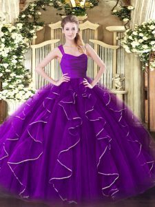 Purple Quinceanera Dress Military Ball and Sweet 16 and Quinceanera with Ruffles Straps Sleeveless Zipper