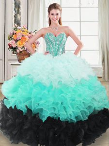 Noble Multi-color Organza Lace Up Sweetheart Sleeveless Floor Length Sweet 16 Quinceanera Dress Beading and Ruffled Layers