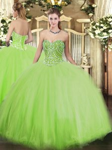 Yellow Green Ball Gowns Tulle Sweetheart Sleeveless Beading Floor Length Lace Up Quinceanera Gowns