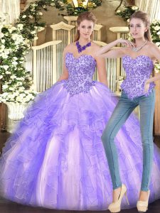 Floor Length Lavender 15 Quinceanera Dress Sweetheart Sleeveless Lace Up
