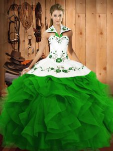 Simple Tulle Sleeveless Floor Length Quinceanera Gown and Embroidery and Ruffles