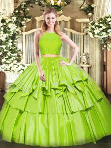 Yellow Green Zipper Sweet 16 Dresses Ruffled Layers Sleeveless Floor Length