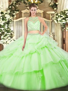 New Style Apple Green Two Pieces Ruffles Quinceanera Dresses Zipper Tulle Sleeveless Floor Length