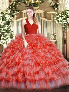 Vintage Floor Length Ball Gowns Sleeveless Coral Red Sweet 16 Dresses Zipper