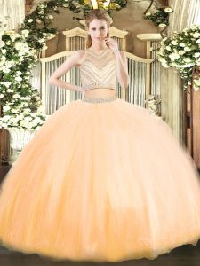 Sweet Gold Sweet 16 Dresses Military Ball and Sweet 16 and Quinceanera with Beading Scoop Sleeveless Zipper