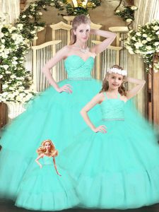 Exceptional Apple Green Sweetheart Zipper Lace and Ruffled Layers 15th Birthday Dress Sleeveless