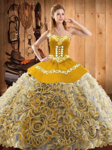 Ideal With Train Multi-color Quinceanera Dress Sweetheart Sleeveless Sweep Train Lace Up