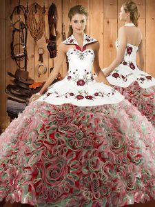 Vintage Lace Up Sweet 16 Dress Multi-color for Military Ball and Sweet 16 and Quinceanera with Embroidery Sweep Train