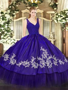 Purple Sleeveless Beading and Lace and Appliques Floor Length 15th Birthday Dress