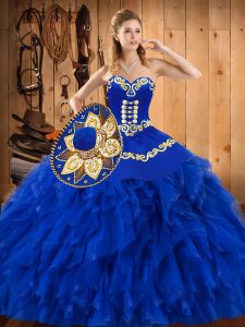 Custom Designed Sweetheart Sleeveless Satin and Organza Sweet 16 Dress Embroidery and Ruffles Lace Up