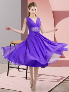 Chiffon V-neck Sleeveless Side Zipper Beading Quinceanera Court of Honor Dress in Lavender