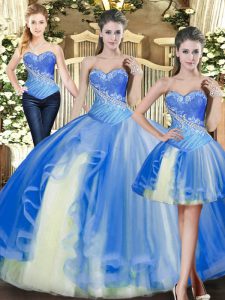 Fashionable Ball Gowns Quince Ball Gowns Baby Blue Sweetheart Tulle Sleeveless Floor Length Lace Up
